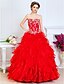 preiswerte Abendkleider-Ballkleid Ein-Schulter / Sweetheart Boden-Länge Organza Offener Rücken Abiball / Formeller Abend Kleid mit Perlenstickerei / Applikationen / Kaskaden Rüschen durch TS Couture®