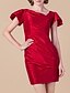 cheap Mother of the Bride Dresses-Sheath / Column V Neck Short / Mini Taffeta Mother of the Bride Dress with Side Draping by