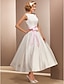 cheap Wedding Dresses-Little White Dresses Wedding Dresses Tea Length A-Line Regular Straps Bateau Neck Satin With Draping 2023 Fall Bridal Gowns