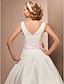 cheap Wedding Dresses-Little White Dresses Wedding Dresses Tea Length A-Line Regular Straps Bateau Neck Satin With Draping 2023 Fall Bridal Gowns