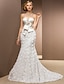 cheap Wedding Dresses-Wedding Dresses Mermaid / Trumpet Strapless Strapless Court Train Lace Over Satin Bridal Gowns With Bowknot Beading 2023