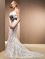 billiga Brudklänningar-Trumpet / sjöjungfru Bröllopsklänningar Hjärtformad urringning Hovsläp Spets Satäng Tyll Ärmlös Brudklänning i färg med 2020