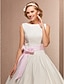 Χαμηλού Κόστους Νυφικά Φορέματα-Μικρά Άσπρα Φορέματα Φορεματα για γαμο Κάτω από το γόνατο Γραμμή Α Κανονικοί ιμάντες Σκάφος λαιμού Σατέν Με Που καλύπτει 2023 Φθινόπωρο Νυφικά φορέματα