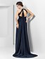 cheap Evening Dresses-Sheath / Column Empire Wedding Guest Formal Evening Dress Halter Neck Sleeveless Sweep / Brush Train Chiffon with Appliques Split Front 2022