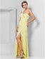 cheap Evening Dresses-Sheath / Column Floral Wedding Guest Prom Dress One Shoulder Sleeveless Floor Length Chiffon with Crystals Slit Appliques 2022