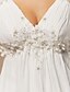 cheap Wedding Dresses-Sheath / Column Wedding Dresses V Neck Court Train Chiffon Sleeveless See-Through with Beading Appliques Flower 2021