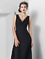 cheap Evening Dresses-Sheath / Column Elegant Engagement Formal Evening Dress V Neck Sleeveless Sweep / Brush Train Chiffon with Crystals Draping 2021