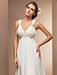 cheap Wedding Dresses-Sheath / Column Wedding Dresses V Neck Court Train Chiffon Sleeveless See-Through with Beading Appliques Flower 2021