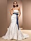 cheap Wedding Dresses-Lan Ting Trumpet/Mermaid Plus Sizes Wedding Dress - Ivory Chapel Train Strapless Satin