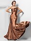 cheap Evening Dresses-Mermaid / Trumpet Open Back Formal Evening Military Ball Dress One Shoulder Short Sleeve Floor Length Stretch Satin with Beading Side Draping 2020