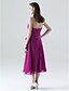 cheap Bridesmaid Dresses-A-Line Halter Neck / V Neck Tea Length Chiffon Bridesmaid Dress with Sash / Ribbon / Bow(s) / Ruched