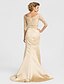 cheap Mother of the Bride Dresses-Mermaid / Trumpet Mother of the Bride Dress Elegant Scoop Neck Sweep / Brush Train Satin Lace Half Sleeve with Beading 2023