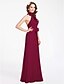 cheap Bridesmaid Dresses-Sheath / Column Halter Neck / High Neck Floor Length Chiffon Bridesmaid Dress with Sash / Ribbon / Bow(s) / Ruffles