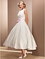 cheap Wedding Dresses-Little White Dresses Wedding Dresses Tea Length A-Line Regular Straps Bateau Neck Satin With Draping 2023 Fall Bridal Gowns