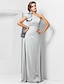 cheap Evening Dresses-Sheath / Column Elegant Dress Wedding Guest Formal Evening Floor Length Sleeveless One Shoulder Bridesmaid Dress Chiffon with Sash / Ribbon Appliques 2023