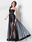 cheap Evening Dresses-Sheath / Column Elegant Sparkle &amp; Shine See Through Formal Evening Dress One Shoulder Sweetheart Neckline Sleeveless Asymmetrical Floor Length Tulle Sequined with Ruched Draping Side Draping 2020