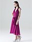 cheap Bridesmaid Dresses-A-Line Halter Neck / V Neck Tea Length Chiffon Bridesmaid Dress with Sash / Ribbon / Bow(s) / Ruched