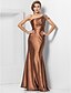 cheap Evening Dresses-Mermaid / Trumpet Open Back Formal Evening Military Ball Dress One Shoulder Short Sleeve Floor Length Stretch Satin with Beading Side Draping 2020