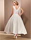 cheap Wedding Dresses-Little White Dresses Wedding Dresses Tea Length A-Line Regular Straps Bateau Neck Satin With Draping 2023 Fall Bridal Gowns