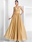 cheap Evening Dresses-A-Line Empire Dress Wedding Guest Formal Evening Floor Length Sleeveless V Neck Chiffon with Pleats Crystals 2023