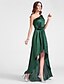 cheap Evening Dresses-Sheath / Column High Low Cocktail Party Wedding Party Dress One Shoulder Sleeveless Tea Length Satin Chiffon with Draping Side Draping Flower 2022