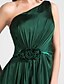 cheap Evening Dresses-Sheath / Column High Low Cocktail Party Wedding Party Dress One Shoulder Sleeveless Tea Length Satin Chiffon with Draping Side Draping Flower 2022