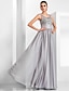 preiswerte Abendkleider-A-Linie Elegant Formeller Abend Kleid Illusionsausschnitt Ärmellos Boden-Länge Chiffon Tüll mit Applikationen 2021
