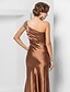cheap Evening Dresses-Mermaid / Trumpet Open Back Formal Evening Military Ball Dress One Shoulder Short Sleeve Floor Length Stretch Satin with Beading Side Draping 2020