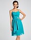 cheap Bridesmaid Dresses-A-Line Princess Spaghetti Straps Sweetheart Knee Length Chiffon Bridesmaid Dress with Draping Ruched Crystal Brooch Criss Cross by