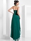 billige Aftenkjoler-a-line cocktailkjole julerød grønn kjole bryllup gjestecocktailparty asymmetrisk ermeløs grimeløs chiffon ryggløs med folder perler 2023