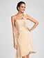 cheap Bridesmaid Dresses-Sheath / Column Bridesmaid Dress One Shoulder Sleeveless Knee Length Chiffon with Side Draping / Flower 2022