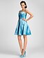 cheap Bridesmaid Dresses-A-Line Princess Spaghetti Straps Sweetheart Knee Length Taffeta Bridesmaid Dress with Draping Flower Ruched Criss Cross by