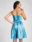 cheap Bridesmaid Dresses-A-Line Princess Spaghetti Straps Sweetheart Knee Length Taffeta Bridesmaid Dress with Draping Flower Ruched Criss Cross by