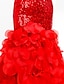 levne Večerní šaty-Mermaid / Trumpet Sparkle Dress Engagement Formal Evening Court Train Sleeveless Illusion Neck Organza with Sequin Tier 2023