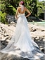 Χαμηλού Κόστους Νυφικά Φορέματα-Πριγκίπισσα Γραμμή Α Φορεματα για γαμο Δένει στο Λαιμό Μακριά ουρά Δαντέλα Οργάντζα Αμάνικο Άνοιγμα πίσω με Πέρλες Δαντέλα 2021