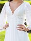 cheap Wedding Dresses-A-Line Wedding Dresses V Neck Floor Length Chiffon 3/4 Length Sleeve See-Through Backless with Beading 2022 / Illusion Sleeve