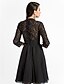 baratos Vestidos de Cocktail-A-Line Fit &amp; Flare Little Black Dress Vintage Inspired Cute Holiday Homecoming Cocktail Party Dress High Neck 3/4 Length Sleeve Knee Length Chiffon Lace with Beading Draping 2021