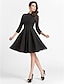cheap Cocktail Dresses-A-Line Fit &amp; Flare Little Black Dress Vintage Inspired Cute Holiday Homecoming Cocktail Party Dress High Neck 3/4 Length Sleeve Knee Length Chiffon Lace with Beading Draping 2021