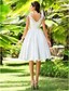 cheap Wedding Dresses-A-Line Wedding Dresses V Neck Knee Length Taffeta Regular Straps Little White Dress with Beading Criss-Cross 2020