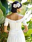 cheap Wedding Dresses-Sheath / Column Wedding Dresses Off Shoulder Sweep / Brush Train Chiffon Short Sleeve with Ruched Beading Flower 2020