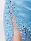 cheap Evening Dresses-Sheath / Column Open Back Dress Holiday Cocktail Party Sweep / Brush Train Sleeveless Sweetheart Tulle with Beading Split Front 2023