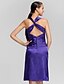 cheap Bridesmaid Dresses-Sheath / Column Bridesmaid Dress Straps / Sweetheart Neckline Sleeveless Knee Length Stretch Satin with Criss Cross / Ruched / Crystal Brooch 2022