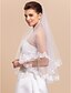 cheap Wedding Veils-One-tier Tulle Scalloped Edge Elbow Wedding Veil With Lace Applique Edge