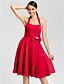 cheap Bridesmaid Dresses-Princess / A-Line Bridesmaid Dress Halter Neck Sleeveless Open Back Knee Length Chiffon with Bow(s) / Ruched / Draping 2022