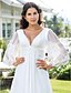 cheap Wedding Dresses-A-Line Wedding Dresses V Neck Floor Length Chiffon 3/4 Length Sleeve See-Through Backless with Beading 2022 / Illusion Sleeve