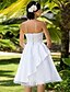 billige Brudekjoler-A-linje Bryllupskjoler Kjære Knelang Sateng Tyll Stroppeløs Små Hvite Kjoler med Belte / bånd 2020