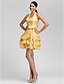 זול שמלות שושבינה-גזרת A / נשף צווארון V / קולר קצר \ מיני טפטה שמלה לשושבינה  עם חרוזים / כיווצים למעלה / קפלים על ידי LAN TING BRIDE®