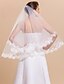 cheap Wedding Veils-One-tier Tulle Scalloped Edge Elbow Wedding Veil With Lace Applique Edge