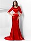 cheap Special Occasion Dresses-Mermaid / Trumpet Open Back Formal Evening Dress Scoop Neck Half Sleeve Court Train Satin with Lace Beading 2020