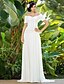 cheap Wedding Dresses-Sheath / Column Wedding Dresses Off Shoulder Sweep / Brush Train Chiffon Short Sleeve with Ruched Beading Flower 2020